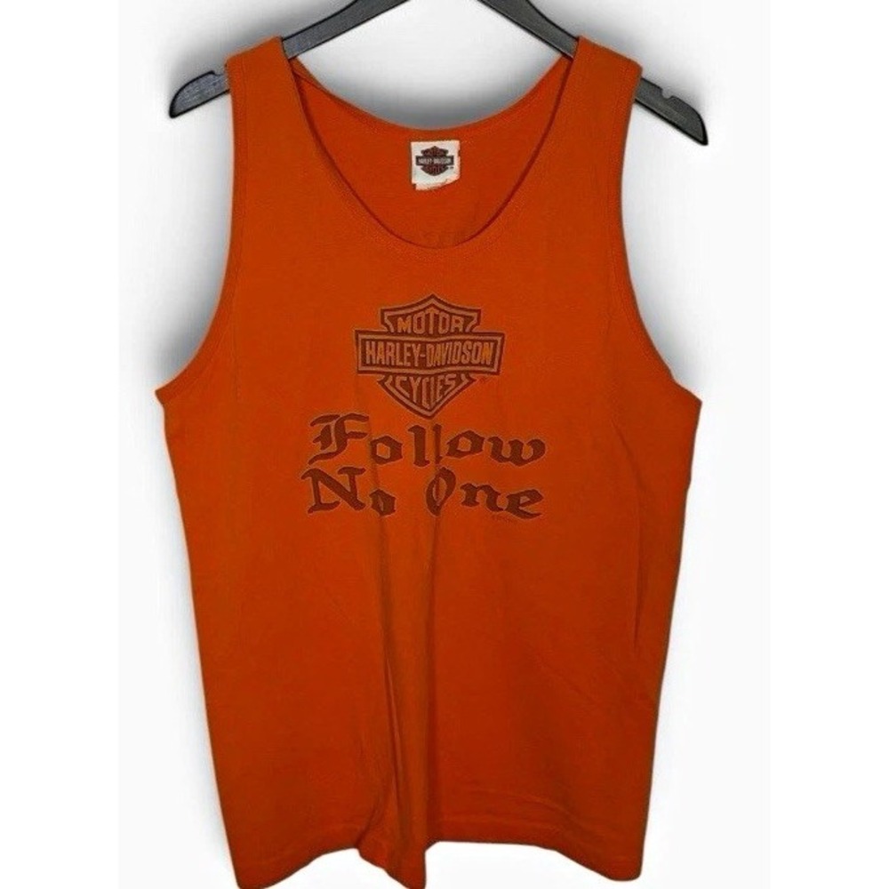 Harley Davidson Tank Top Men's Large Orange Davis Harley Davidson NC Motorcycle